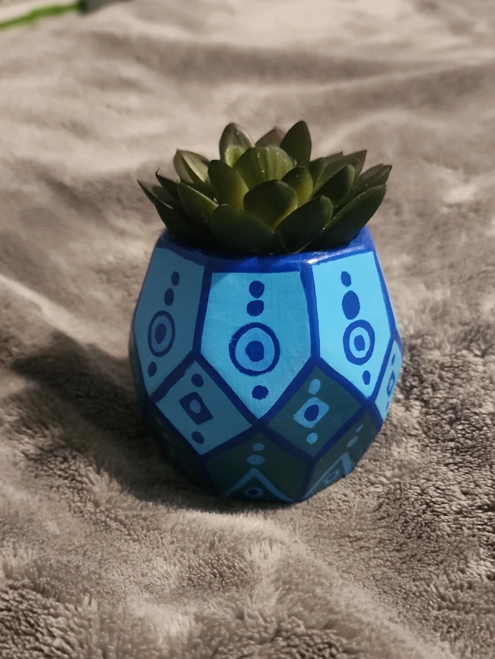 Hand Painted Pot, with fake plant!
